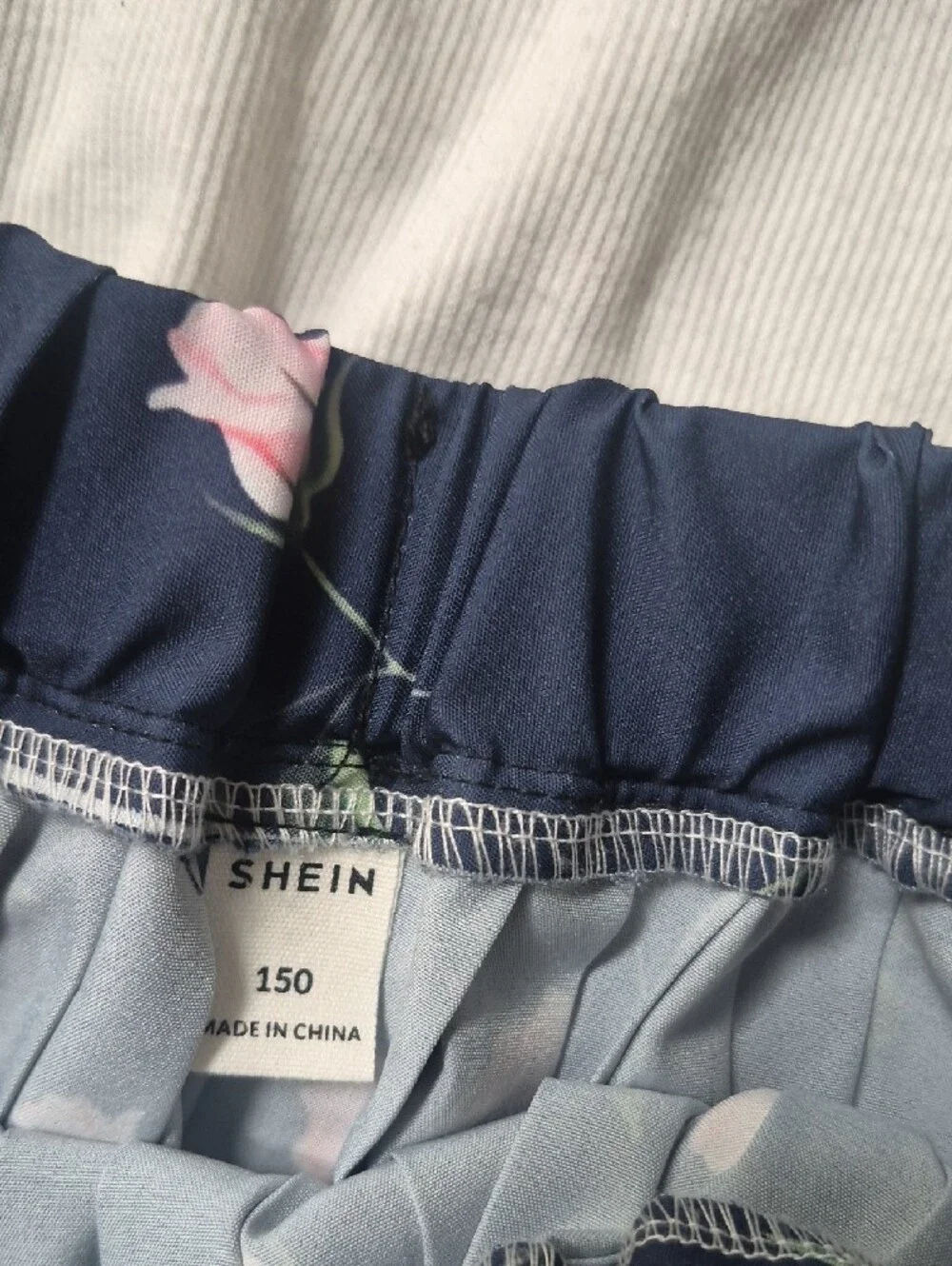 Navy Pleated Skirt with Pink Floral Print 12-14